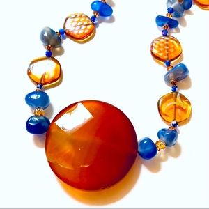 Handmade Periwinkle Tan “Sparkling Moon” Statement Necklace